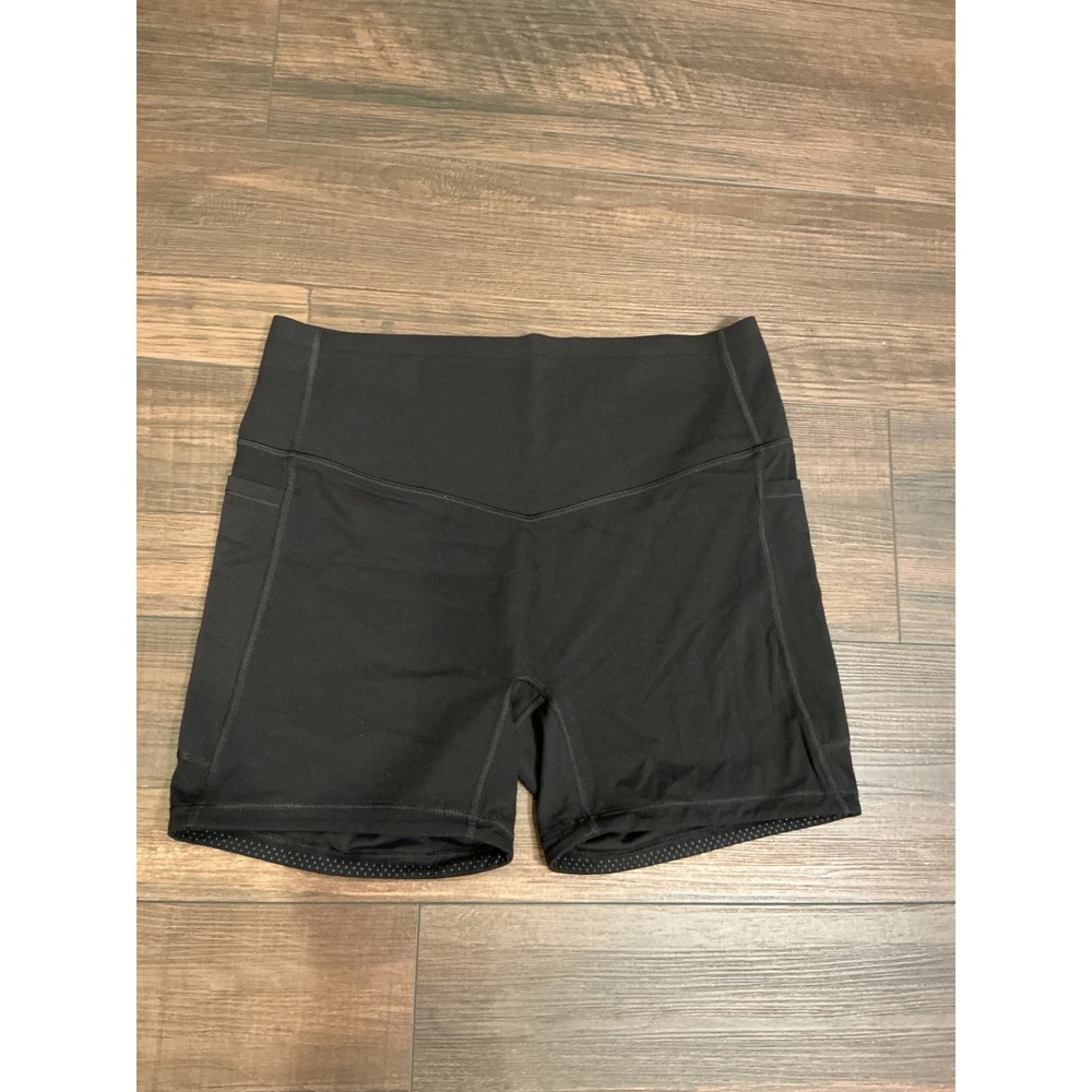 Halara Biker Shorts Black High Waisted Side Pockets Silicone Grippers Size L